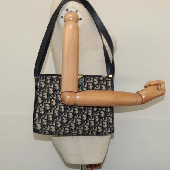 Christian Dior Trotter Canvas Shoulder Bag Navy Gold Auth ep10451 - Picture 1 of 16